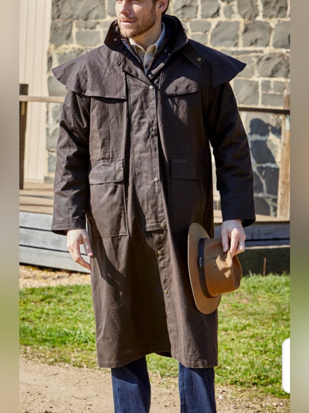 Thomas Cook High Country Men’s Medium Brown Oilskin Western Long Riding Coat